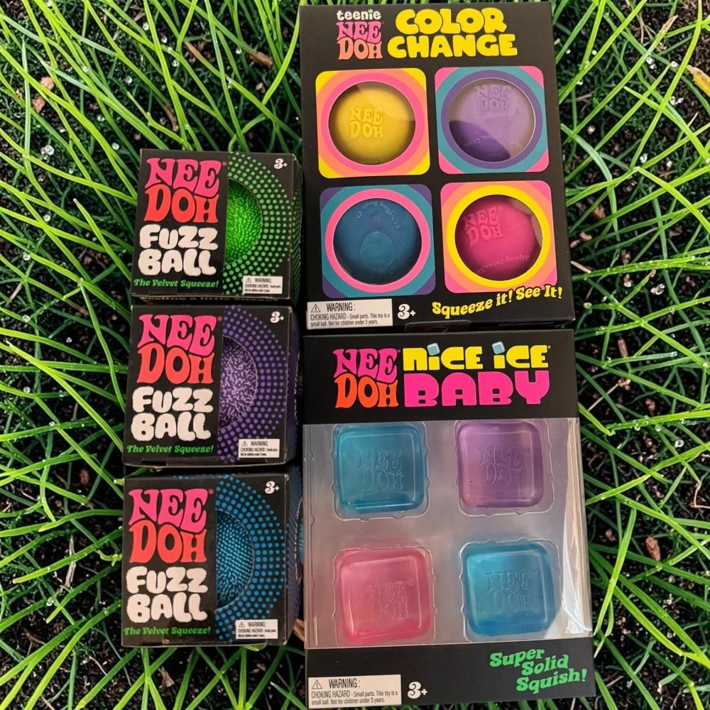 Schylling NeeDoh Fidget Toy Bundle Fuzz Ball Color Change Nice Ice Baby 5ct Set